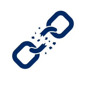 [Translate to English:] Blaues Icon zerbrochene Klammer auf weißem Hintergrund