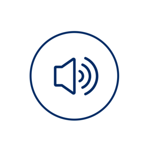 [Translate to English:] Blaues Icon auf weiß Lautsprecher