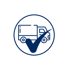 [Translate to English:] Blaues Icon auf weiß LKW mit Häckcken