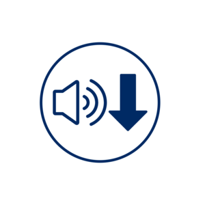 [Translate to English:] Blaues Icon auf weiß Schallwellen und Pfeil nach unten