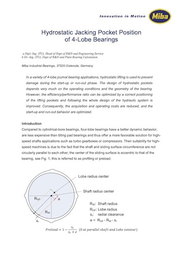Optimized Hydrostatic lifting / 4-Lobe Journal Bearings